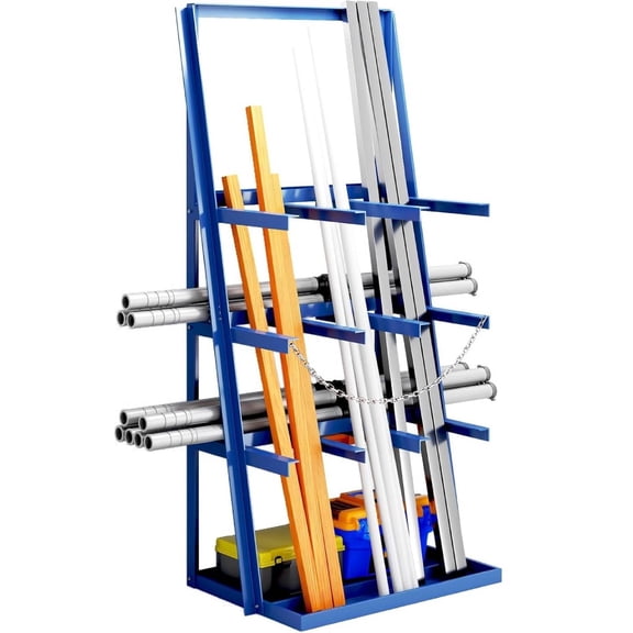 Reykilor Vertical Bar Storage Rack, Steel Long Parts Pipe Organizer Shelf, Lumber Storage Rack with Safety Chain, 3000 LB Capacity, 39"W x 24"D x 84"H