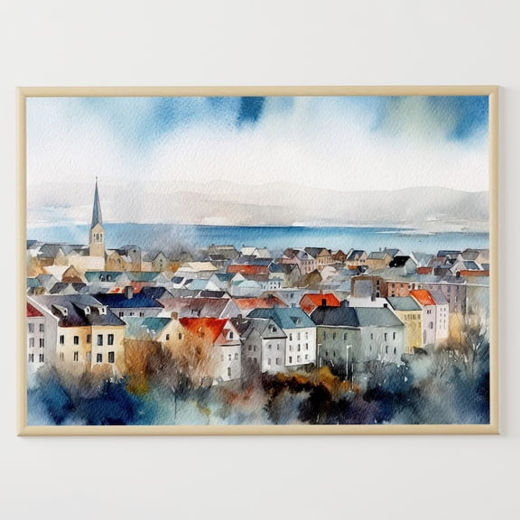 Reykjavik Art Poster Cityscape Wall Art Icelandic Landscape Travel Poster, Stretched Canvas Size 8x12
