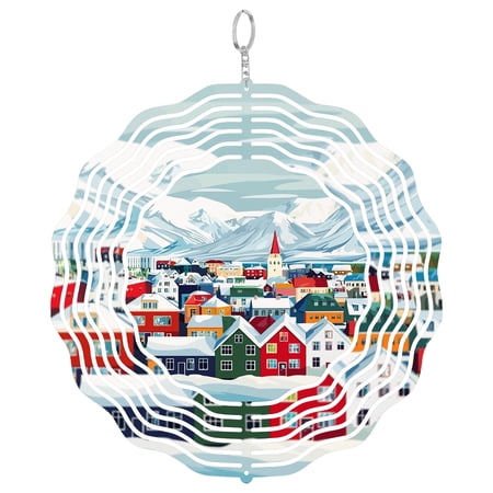 Reykjavik Iceland Hallgrimskirkja 3D Wind Spinner Metal Yard Art Hanging Decor Outdoor Garden Gift For Traveler