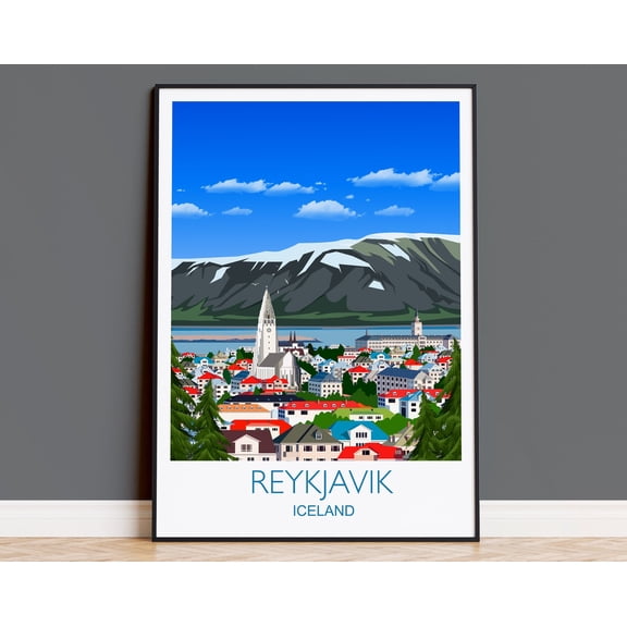 Reykjavik Travel Poster Wall Art, Reykjavik Travel Print, Iceland Wall Art, Reykjavik Art Lovers Gift, Iceland Wall Decor, 16x24 UNFRAMED