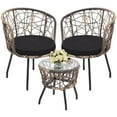 thumbnail image 1 of LOGYAT Boho 3 Piece Bistro Set, Modern Outdoor Wicker Patio Furniture, Two Chairs and a Tempered Glass Top Table, Natural Rattan， Black Cushion, 1 of 6