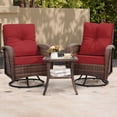 thumbnail image 1 of LOGYAT Outdoor Swivel Wicker Pulley Patio Chair with Washable Cushions, Two Chairs and a Tempered Glass Top Table, Ideal for Porches, Balconies, Decks, Brown Rattan， Red Cushion, 1 of 8