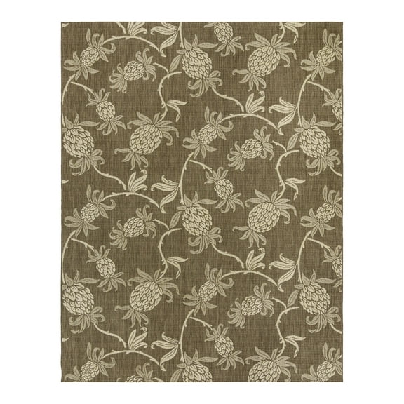 Reyn Spooner Kona Coast Aloha Welcome Tropical Floral Brown Beige Flatweave Indoor/Outdoor Area Rug, 8x10