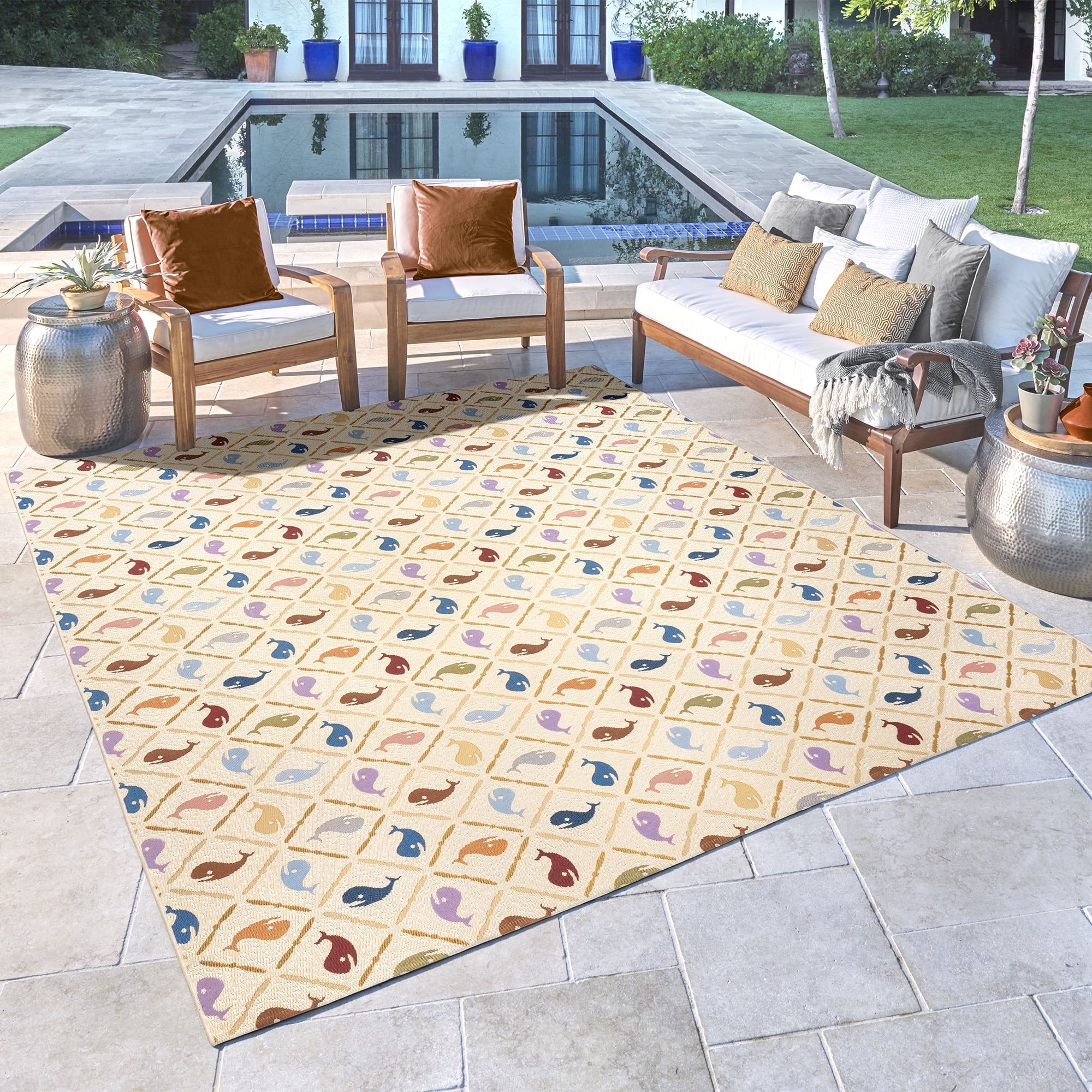 Reyn Spooner Kona Coast Fresco Kanaloa Tropical Animal Print Multi Polyester/Polypropylene Flatweave Indoor/ Outdoor Area Rug, 9x13