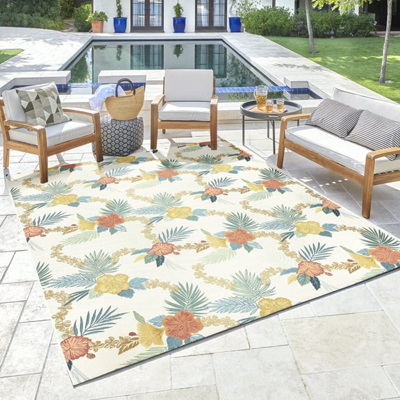Reyn Spooner Kona Coast Fresco Laka Tropical Floral Multi Polyester/Polypropylene Flatweave Indoor/ Outdoor Area Rug, 9x13