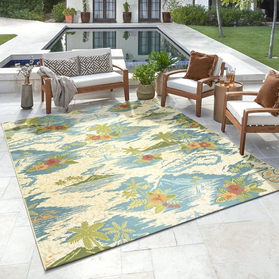 Reyn Spooner Kona Coast Fresco Lanai Tropical Floral Multi Polyester/Polypropylene Flatweave Indoor/ Outdoor Area Rug, 9x13