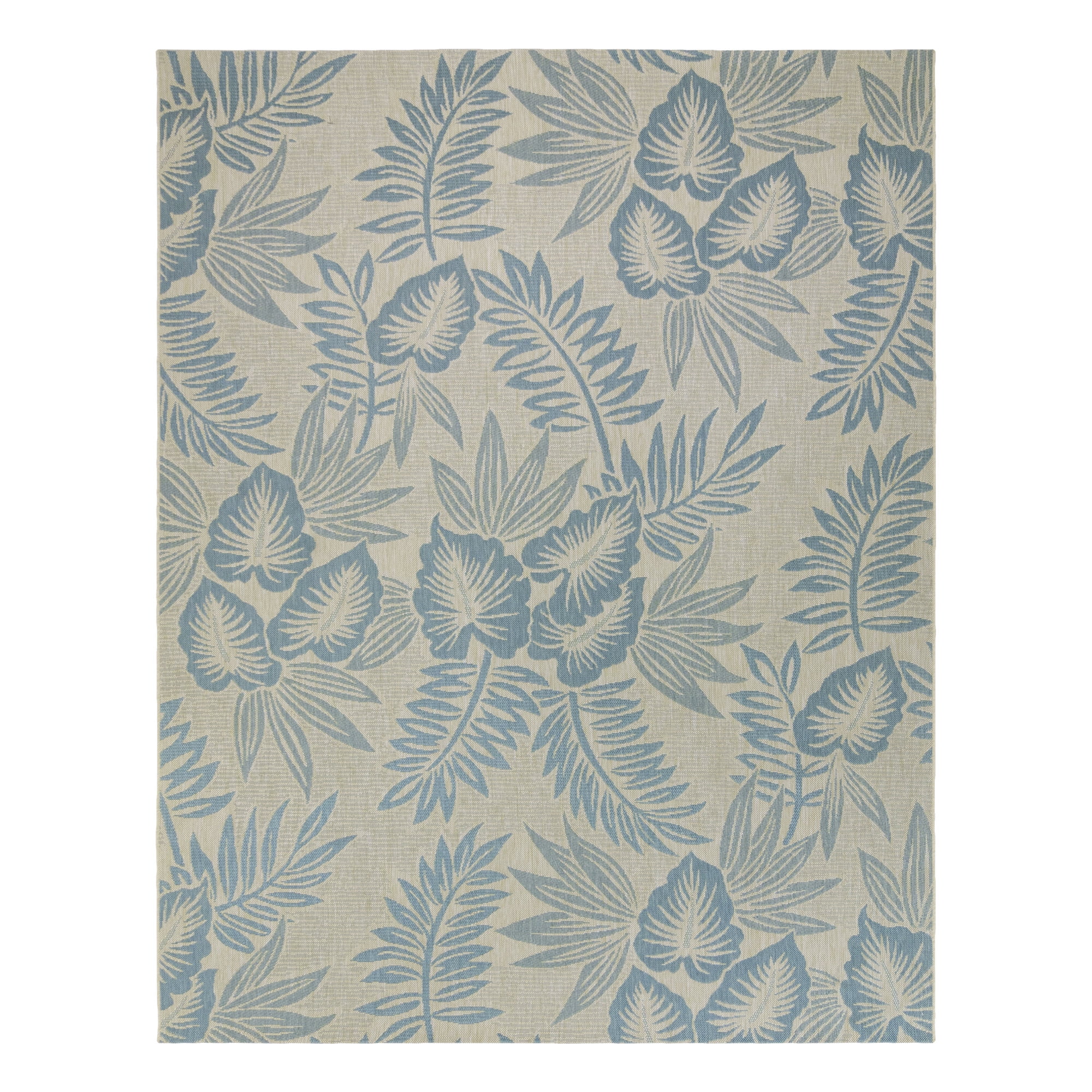 Kona Coast Blue and Beige Tropical Floral Flatweave Rug, 9'x13'