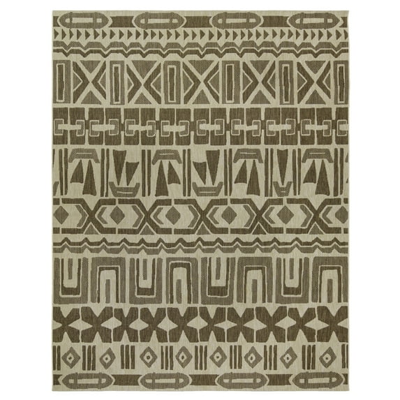 Reyn Spooner Kona Coast Kappa Tropical Tribal Brown Beige Flatweave Indoor/Outdoor Area Rug, 9x13