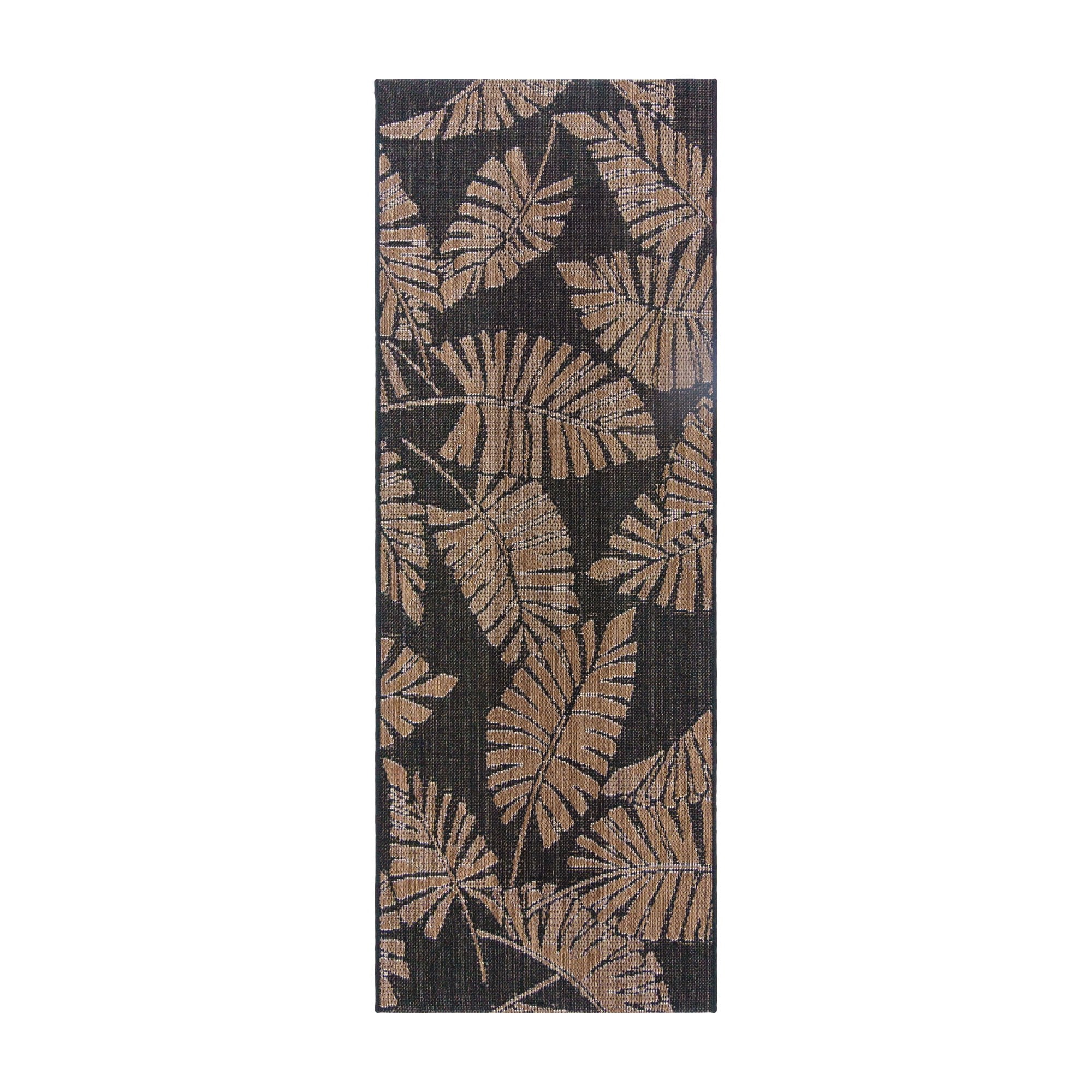 Black and Brown Tropical Floral Flatweave Runner Rug, 2'2" x 6'
