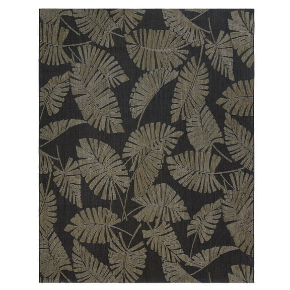 Reyn Spooner Kona Coast Lua'Ehu Tropical Floral Black Brown Flatweave Indoor/Outdoor Area Rug, 6x9