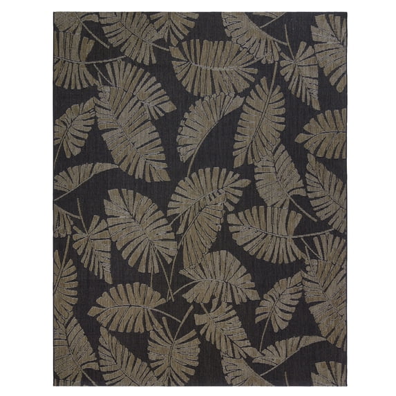 Reyn Spooner Kona Coast Lua'Ehu Tropical Floral Black Brown Flatweave Indoor/Outdoor Area Rug, 9x13