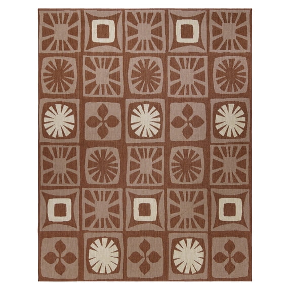 Reyn Spooner Kona Coast Oahu Tropical Tribal Red Beige Flatweave Indoor/Outdoor Area Rug, 5x8