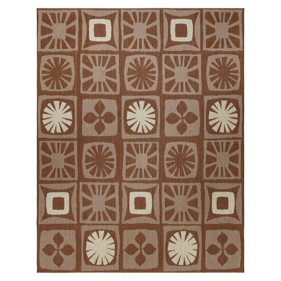 Reyn Spooner Kona Coast Oahu Tropical Tribal Red Beige Flatweave Indoor/Outdoor Area Rug, 9x13