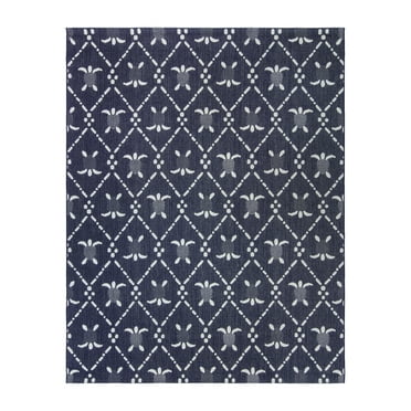 Reyn Spooner Kona Coast Royal Honu Tropical Sea Turtle Navy Blue White Flatweave Indoor/Outdoor Area Rug, 9x13