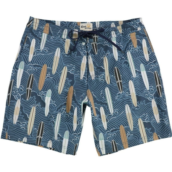 Reyn Spooner Mens Retro Boardin' Eco Swim Bottom Board Shorts, Blue, 30