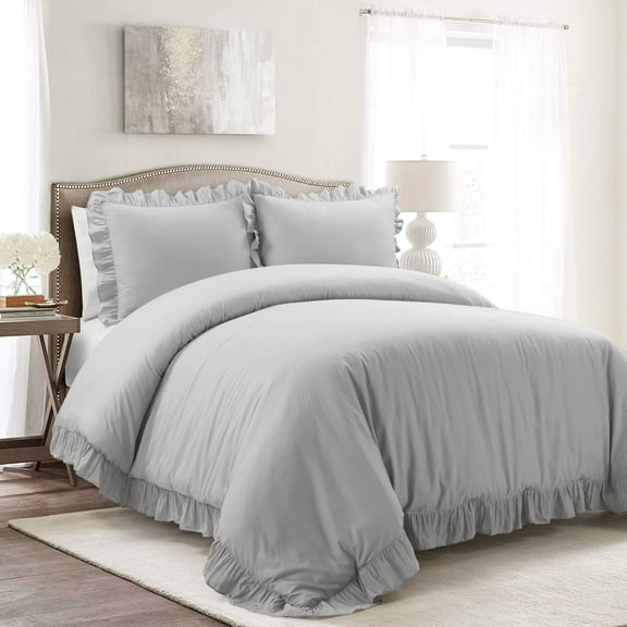 Reyna 100% Cotton Duvet Cover Light Gray 3Pc Set Full/Queen