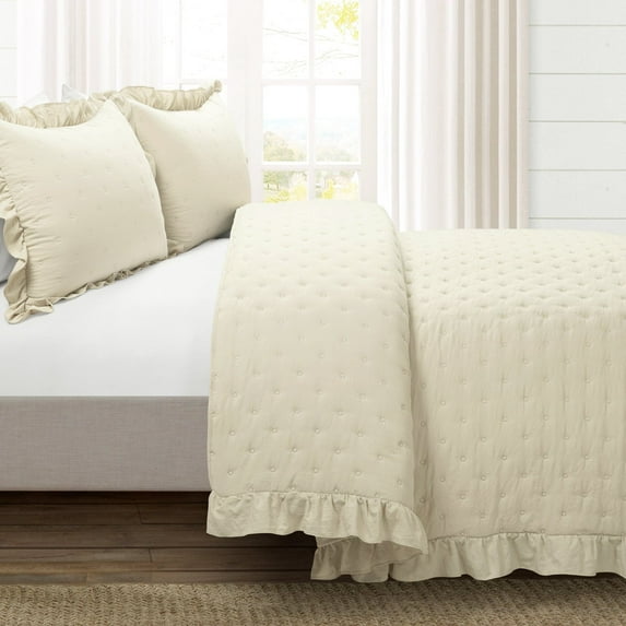 Reyna Ruffle Reversible Oversized Quilt Wheat 3Pc Set King