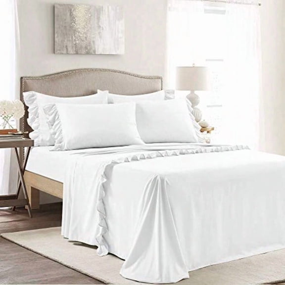 Reyna Ruffle Sheet Set 6 Piece Set Queen White Queen Sheets White Bed Sheets Queen Size Bed Sheet Set Coquette Bedroom Decor