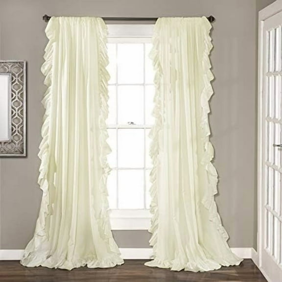 Reyna Ruffle Window Curtain Panel Set, Pair, 54" W x 84" L, Ivory - Flowy Curtain Set - Romantic Ruffle Curtains for Bedroom, Living room, or Dining Room - Farmhouse & Cottage Home Decor