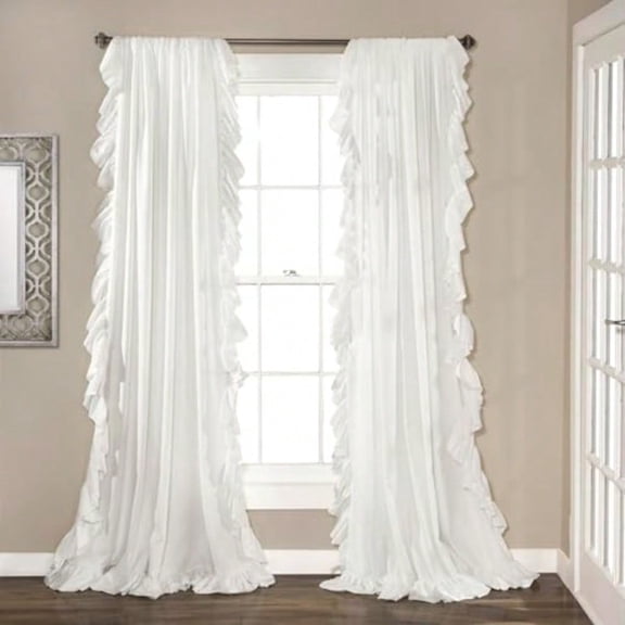 Reyna Ruffle Window Curtain Panel Set Pair 54 W X 95 L White Flowy Curtain Set Romantic Ruffle Curtains For Bedroom Living Room Or Dining Room Farmhouse Cottage Home Decor