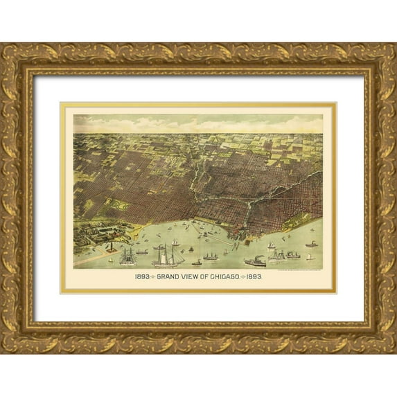 Reynertson 24x18 Gold Ornate Wood Framed with Double Matting Museum Art Print Titled - Chicago Illinois - Reynertson 1892