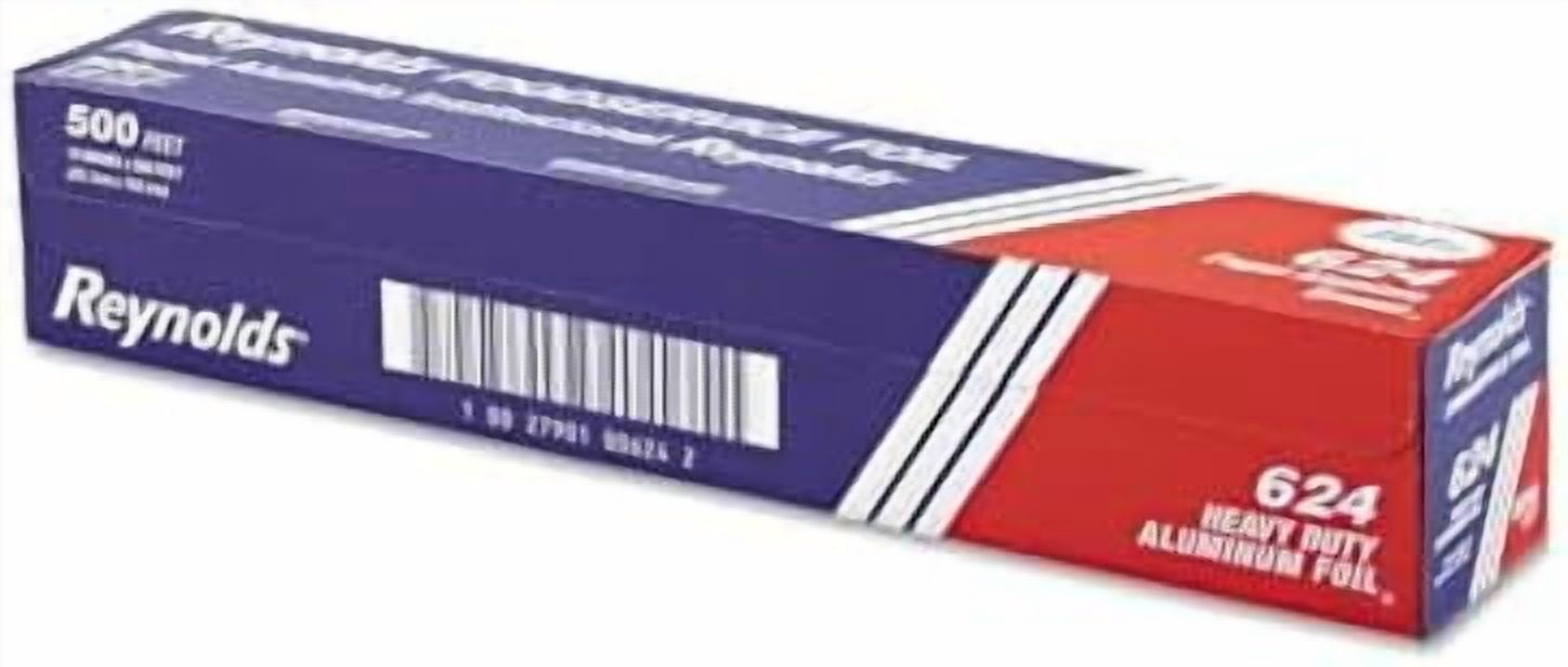 Reynolds 624 Heavy Duty Aluminum Foil Roll, 18" Width x 500' Length, Silver, 1-Roll Per Case