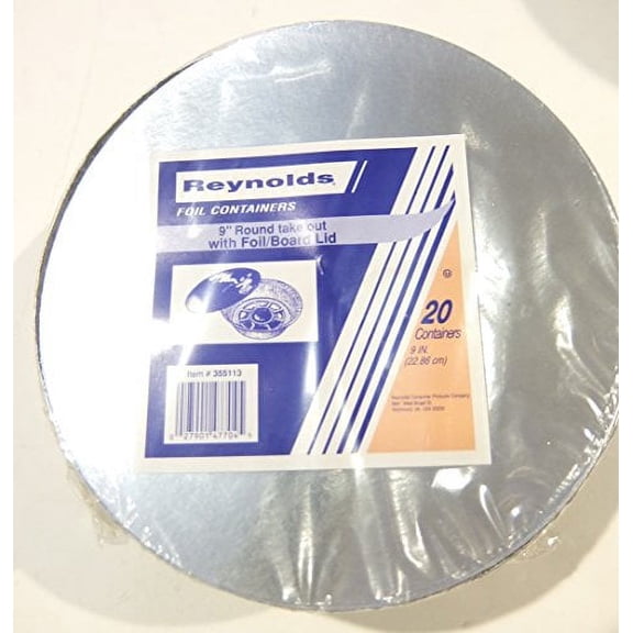 Reynolds 9" Round Take Out Foil Storage Container with Foil/Board Lid, Set of 20