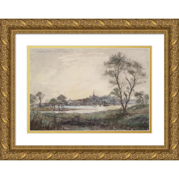 Reynolds Beal 18x14 Gold Ornate Wood Frame and Double Matted Museum Art Print Titled - Noank from Mason's Island (1900)