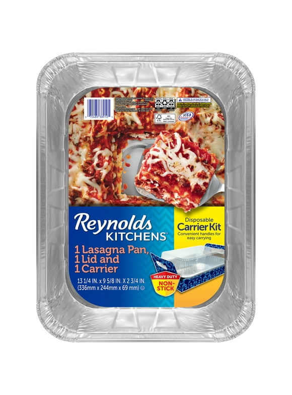 Reynolds Disposable Lasagna Pan with Carrier & Lid (Aluminum Non-Stick, 14x10 inch, 1 Count)