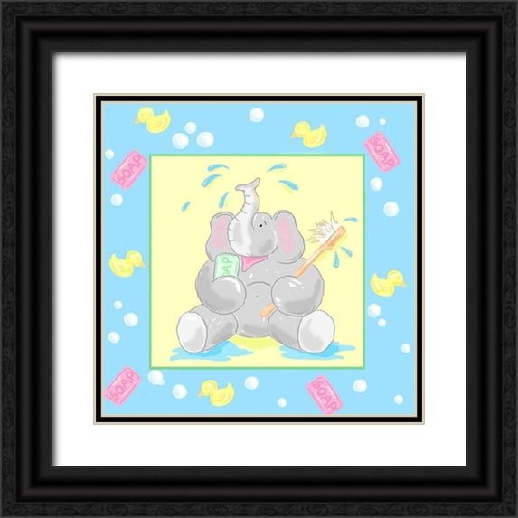 Reynolds, Jade 12x12 Black Ornate Wood Framed with Double Matting Museum Art Print Titled - Baby Elephant Bath II