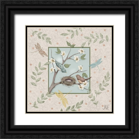 Reynolds, Jade 12x12 Black Ornate Wood Framed with Double Matting Museum Art Print Titled - Whimsical Birds II