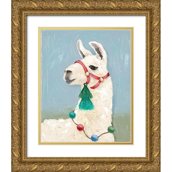 Reynolds, Jade 12x14 Gold Ornate Wood Framed with Double Matting Museum Art Print Titled - Painted Llama I