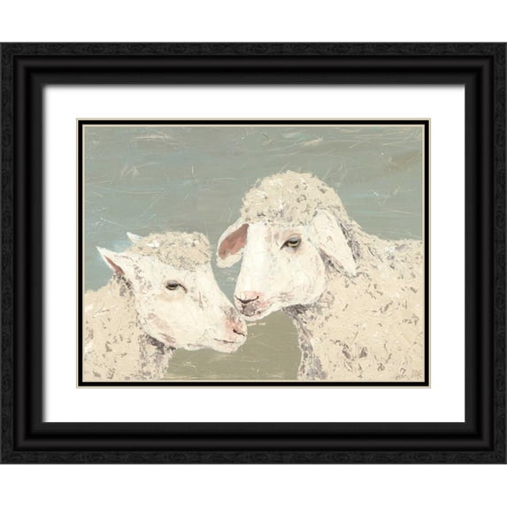 Reynolds, Jade 24x19 Black Ornate Wood Framed with Double Matting Museum Art Print Titled - Sweet Lambs II
