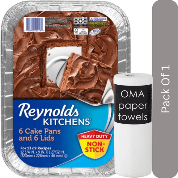Reynolds Kitchens 13" x 9" Aluminum Cake Pans with Lids, 6 ct- With Paper Towel By OMA