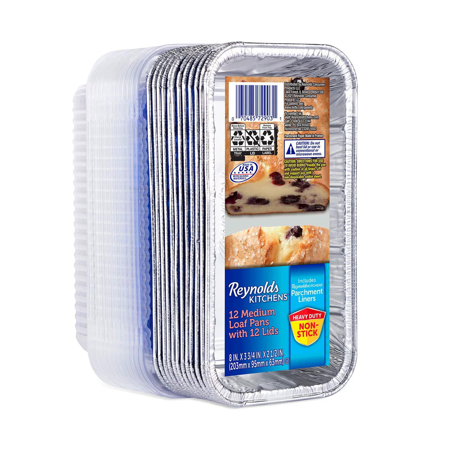 Reynolds Aluminum Non-Stick Loaf Pans with Lids, 12-Pack