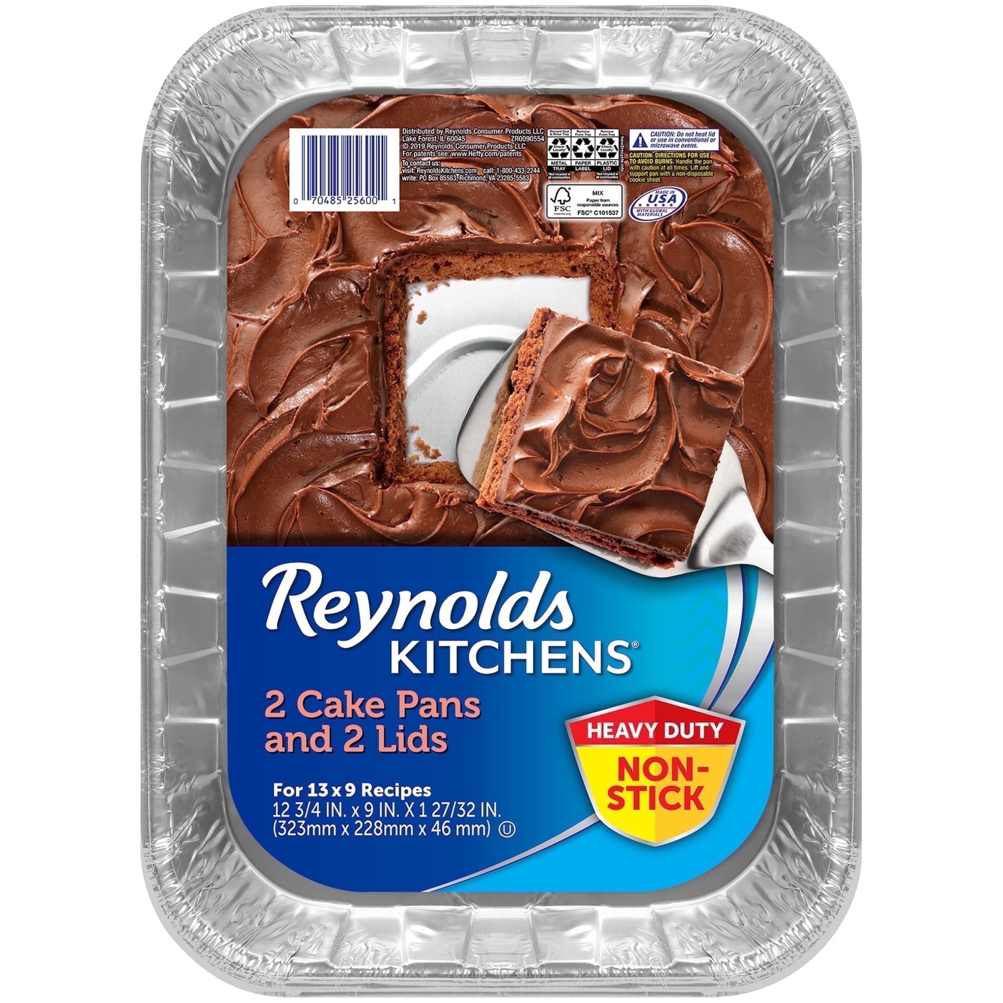 Reynolds Kitchens Non-Stick Disposable Aluminum Baking Pans with Lids, Blue, 13 x 9 in., 2 Count