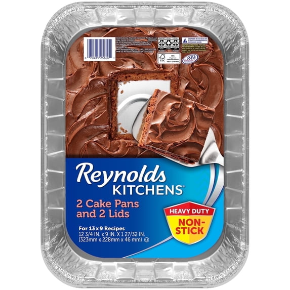 Reynolds Kitchens Non-Stick Disposable Aluminum Baking Pans with Lids, Blue, 13 x 9 in., 2 Count