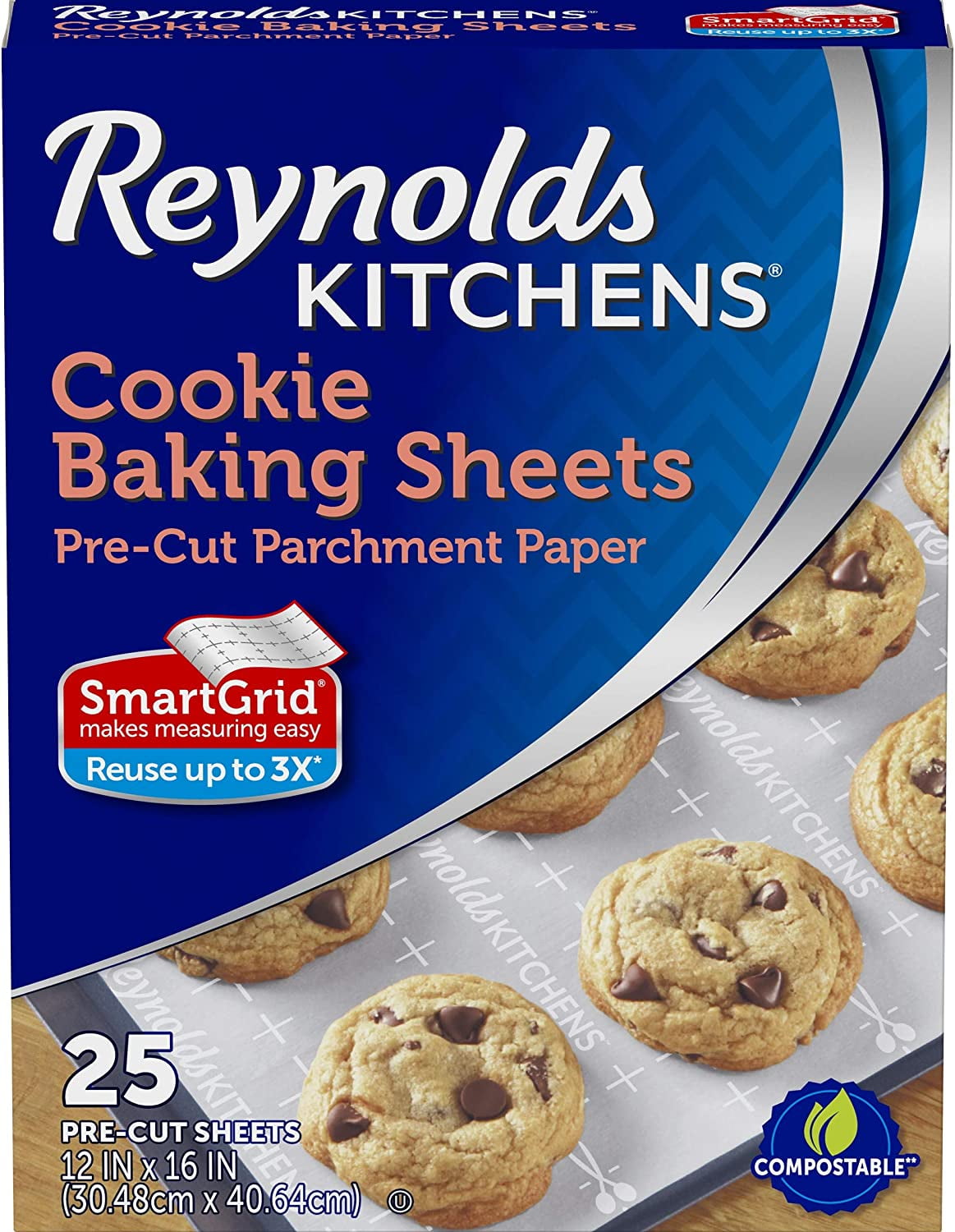 Reynolds Kitchens Cookie Baking Sheets, Pre-Cut Parchment Paper,25 Count  (Pack of 4), 100 Total Sheets