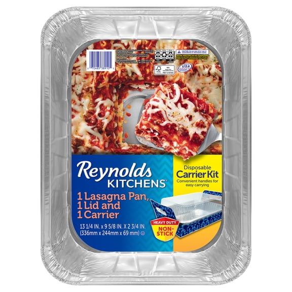 Reynolds Kitchens Disposable Aluminum Lasagna Pan with Lid and Carrier, 13.25 x 9.63 x 2.75 in., 1 Count