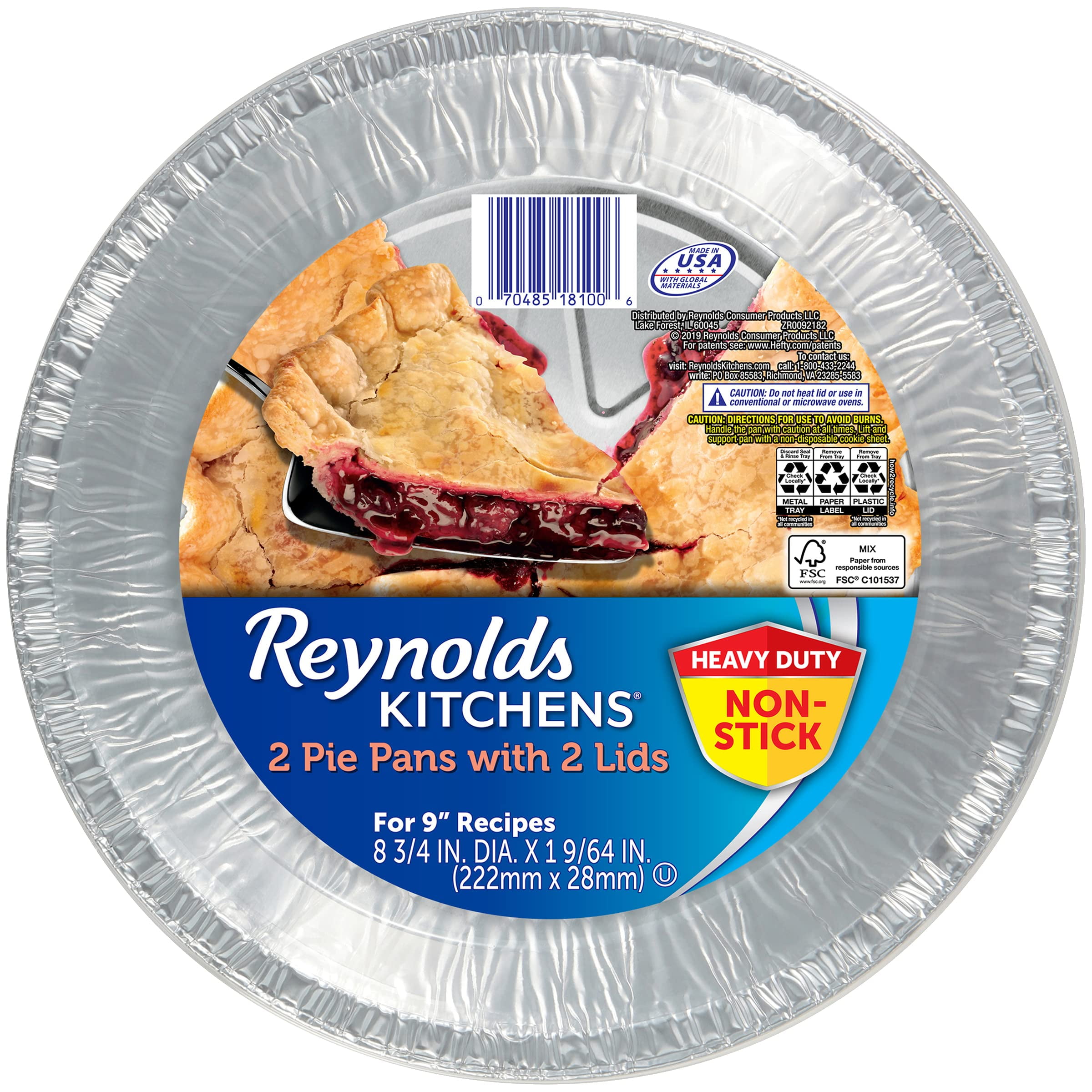 Reynolds Kitchens Disposable Pie Pans with Lids, 9 Inch, 2 Count, (Pack