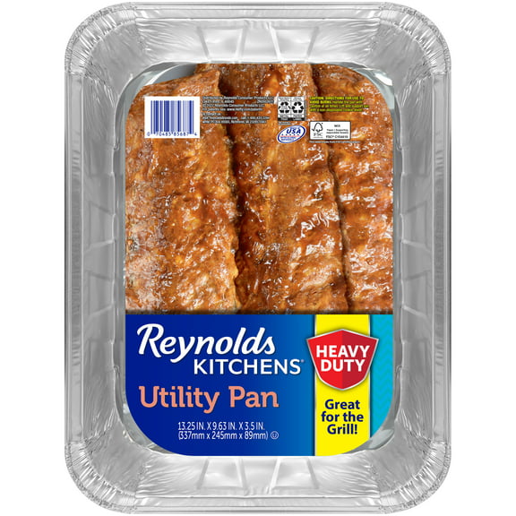 Reynolds Kitchens Heavy Duty Utility Pan for Grilling, 13.25 x 9.6 x 3.5 inches