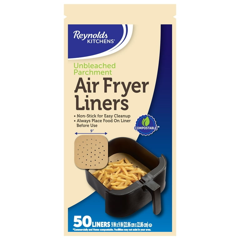 50-Pack Brown Air Fryer Liners: Non-Stick Parchment Paper Sheets