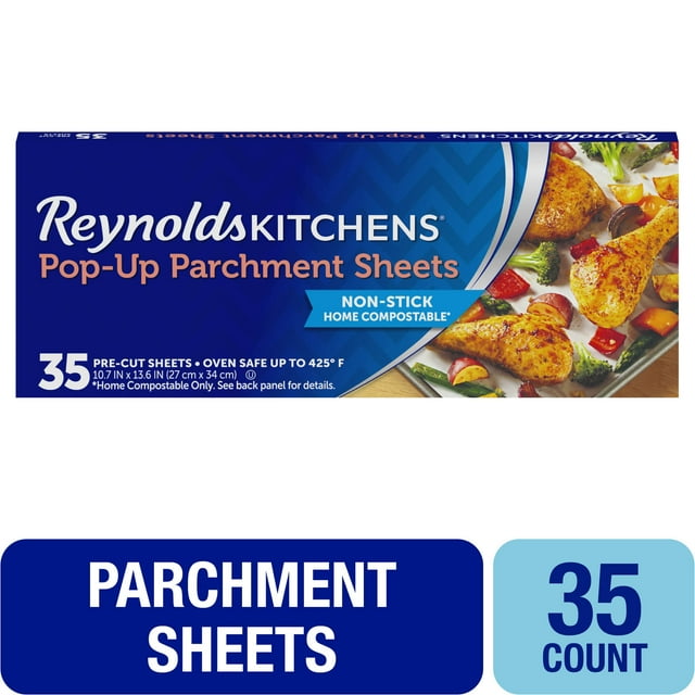 Reynolds Kitchens Pop-Up Parchment Paper Sheets, 10.7 x 13.6 Inches, 35 Count