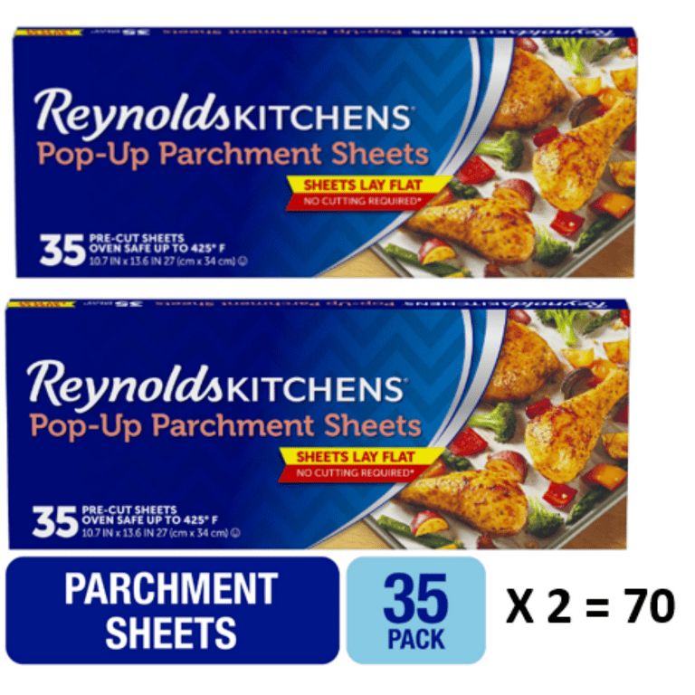 Reynolds Kitchens Pop-Up Parchment Paper Sheets, 10.7x13.6 inch, 35 Sheets (Pack of 2), 70 Total Sheets