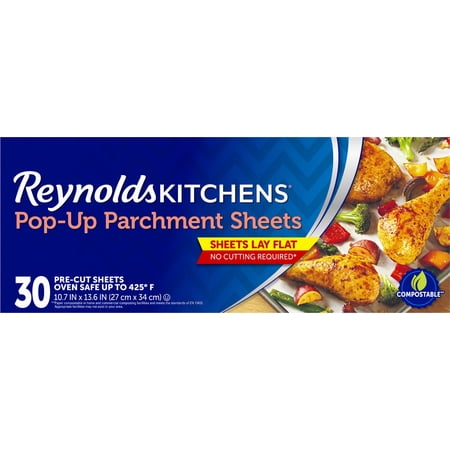 Reynolds Kitchens Pop-Up Parchment Paper Sheets, 10 x 13 Inches, 30 Count