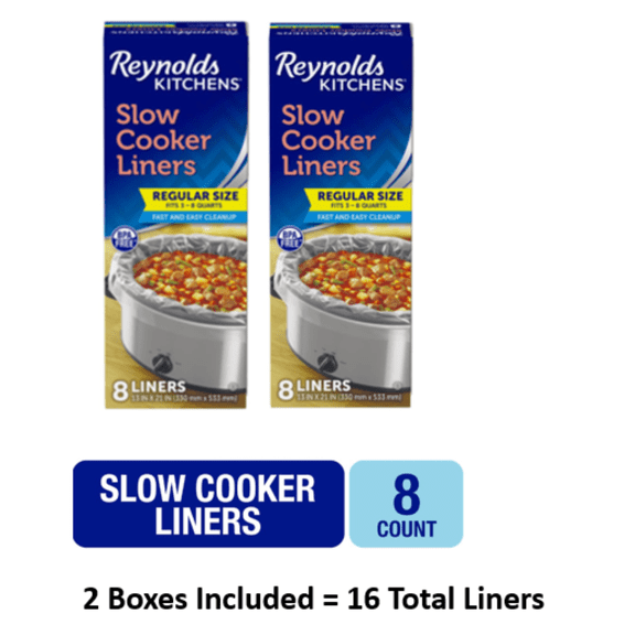 Reynolds Kitchens Slow Cooker Liners, Regular (Fits 3-8 Quarts), 8 Count (Pack of 2), 16 Total Liners