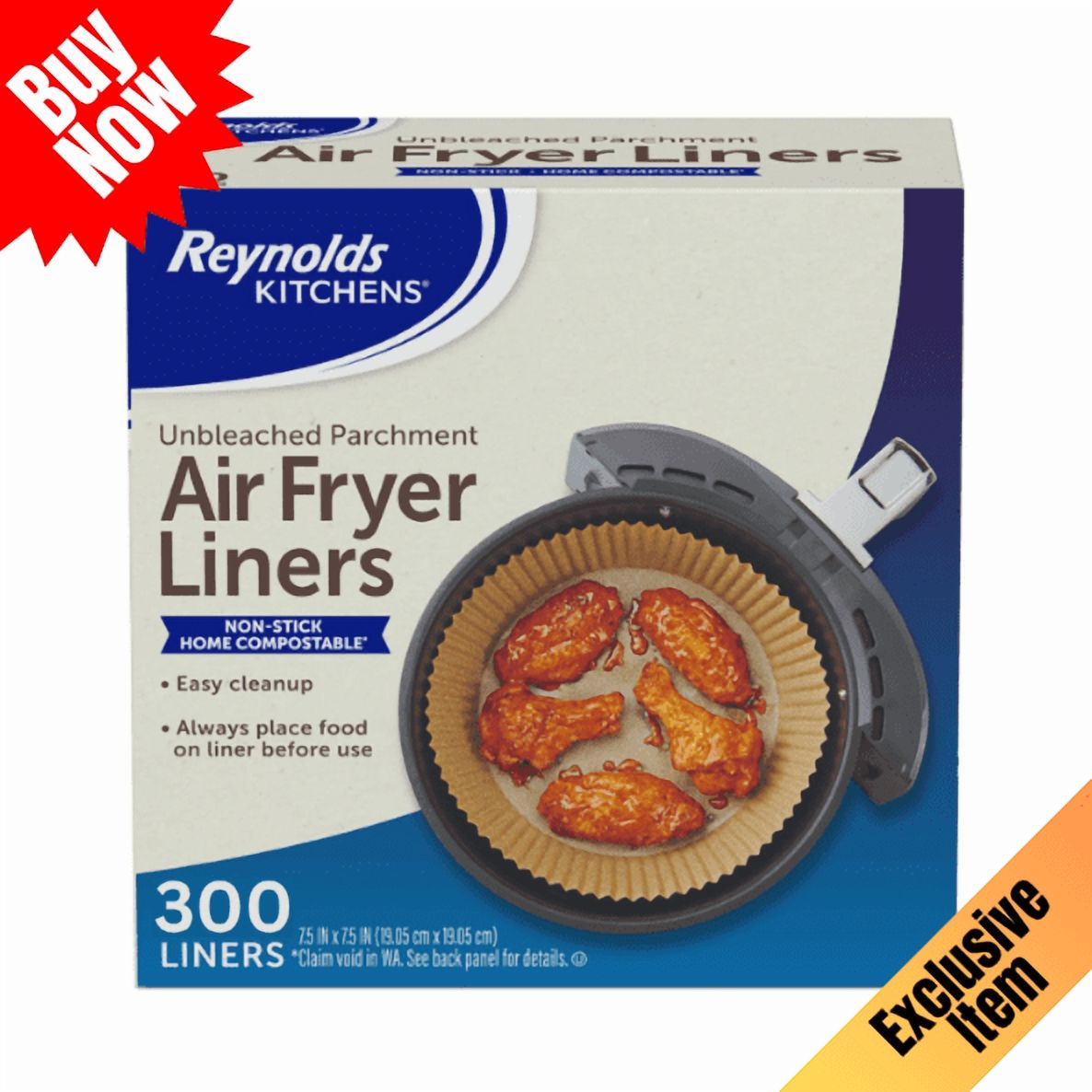 Reynolds Kitchens Unbleached Parchment Air Fryer Liners, 300 Count