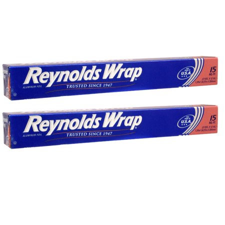 Reynolds Wrap Aluminum Foil Wrap, 15 ft. Easy Preparation Cooking & Clean Up for Covering Pans Storing Wrapping Grilling Baking Locks in Flavor Foil 2 Pack &CUSTOM Storage Carrier