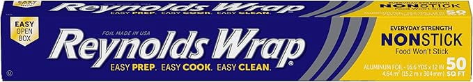Reynolds Wrap Non-Stick Aluminum Foil Roll, Non-Stick Foil for Cooking, Freezer Safe, Features a Secure Easy Open and Close Tab, 12 Inches Wide, 50 Total Sq. Ft. ( Pack of 2 )
