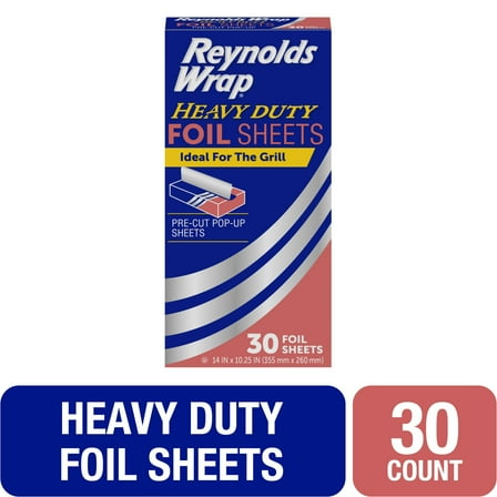 Reynolds Wrap Pre-Cut Pop-Up Heavy Duty Aluminum Foil Sheets, 14x10.25 inches, 30 Sheets